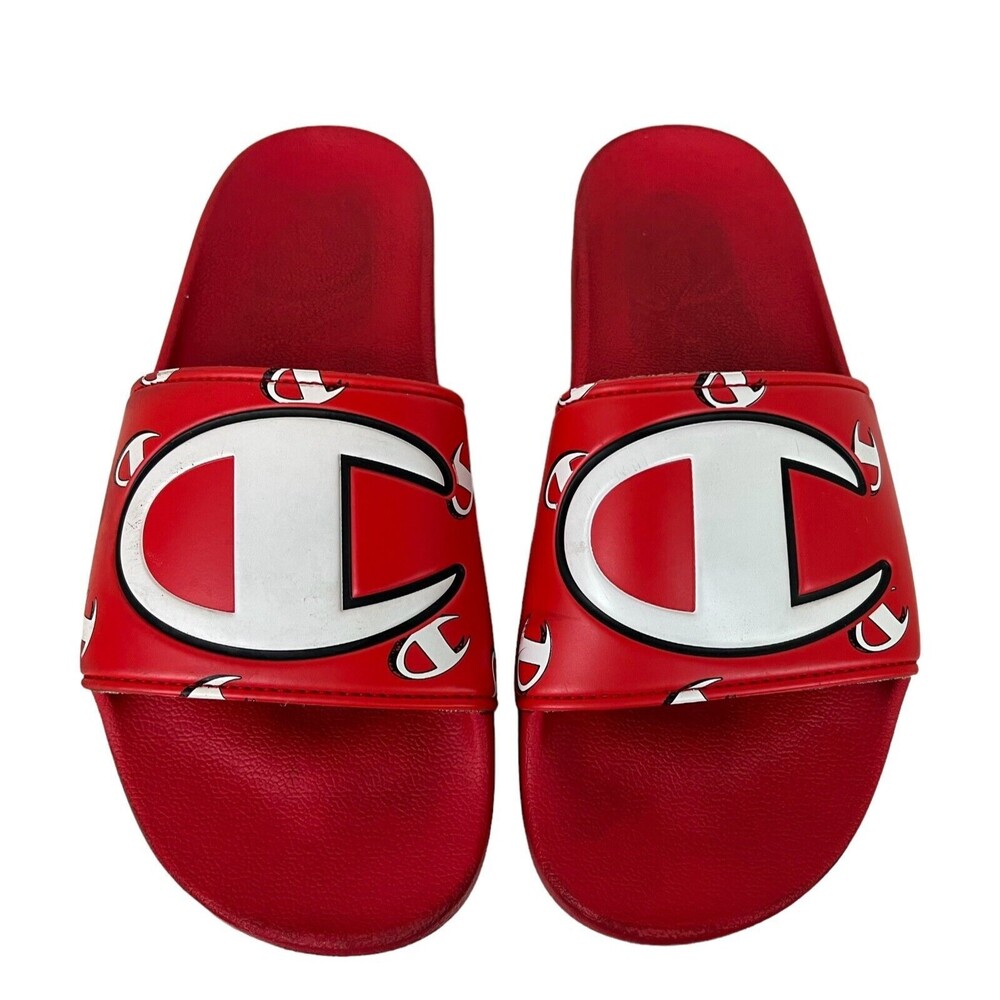 CHAMPION IPO Spell out Logo Slide Sandals Men's Size 8 Red